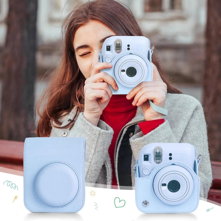 Easy Hood Schutzhülle und Tragbare Tasche für Instax Mini 12 Sofortbildkameras, PU Leder Kameratasch
