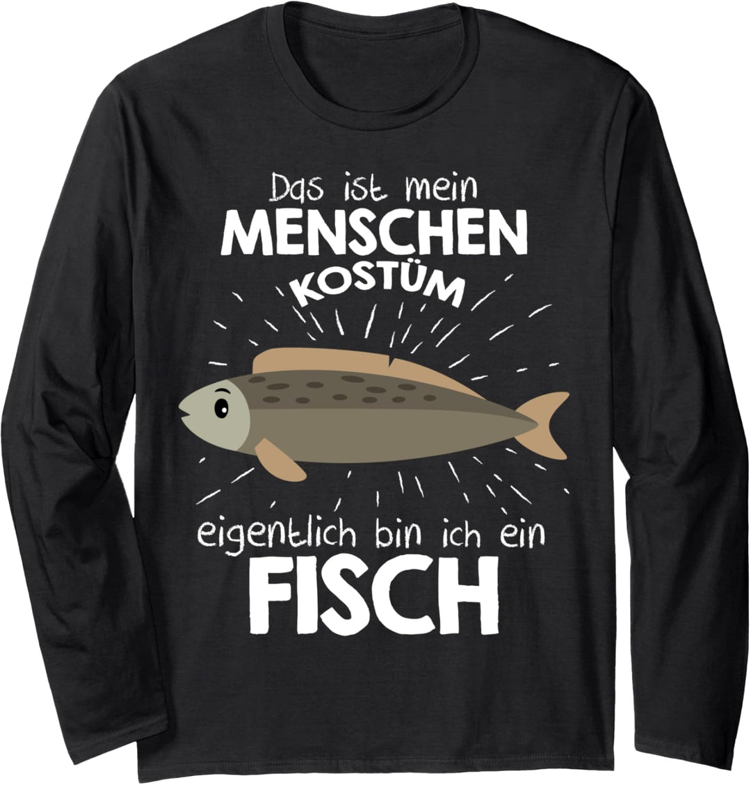 Mein Menschen Kostüm Bin ich ein Fisch, Halloween Outfit Langarmshirt