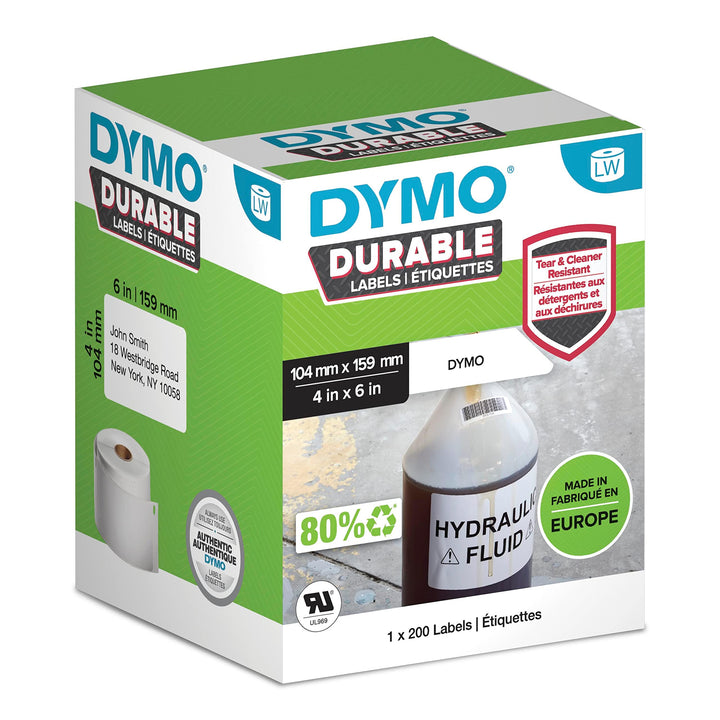 DYMO Original LabelWriter Hochleistungs-Etiketten | 104 mm x 159 mm | weisses Kunststoff-Etikett | R