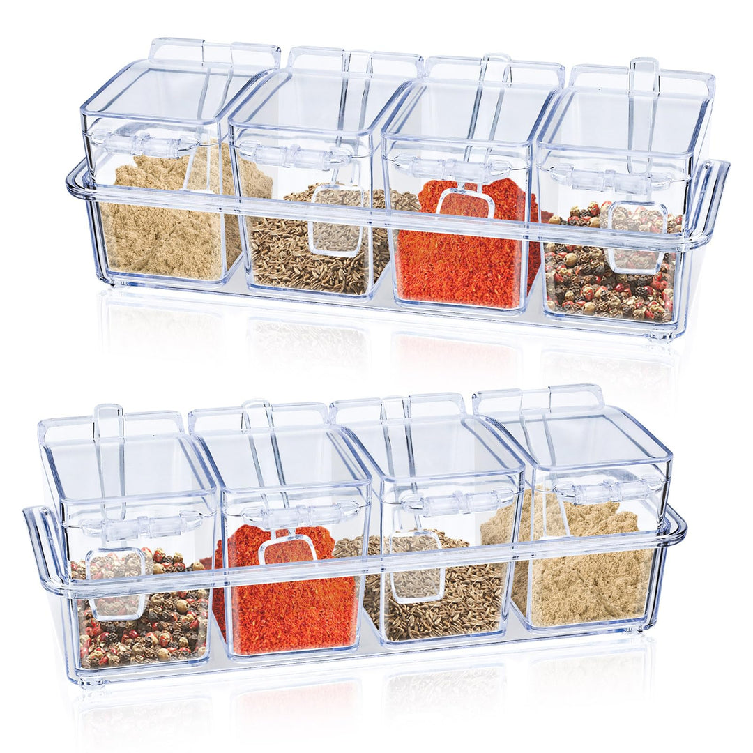 Transparente Gewürzbox, 8 Stück Gewürzregal, Gewürztöpfe, Kunststoff-Toppings Behälter mit Deckel, L