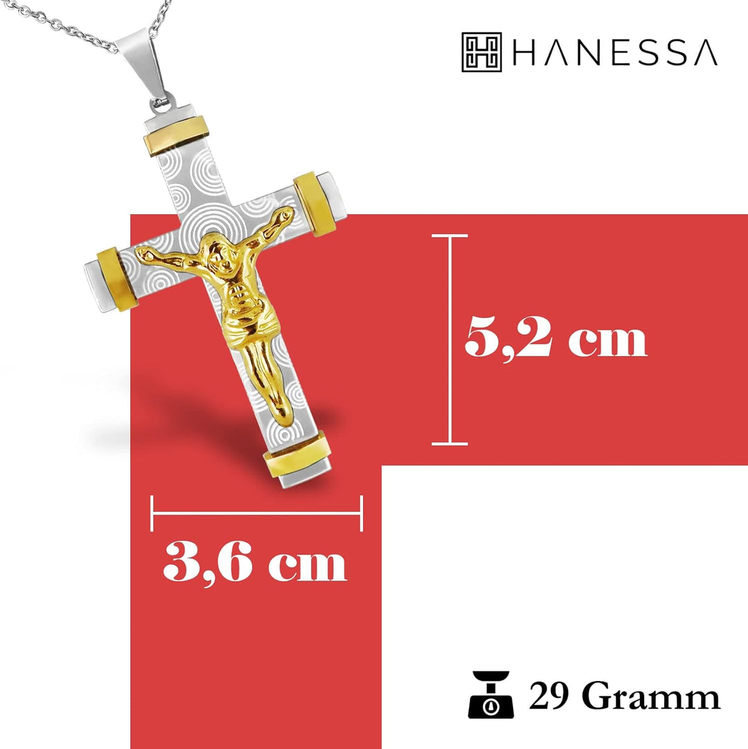Hanessa Personalisierte Kette mit Gravur Edelstahl 45-60 cm mit Anhänger Kreuz und Jesus in silber/g