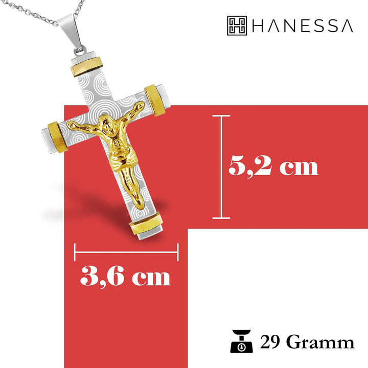 Hanessa Personalisierte Kette mit Gravur Edelstahl 45-60 cm mit Anhänger Kreuz und Jesus in silber/g