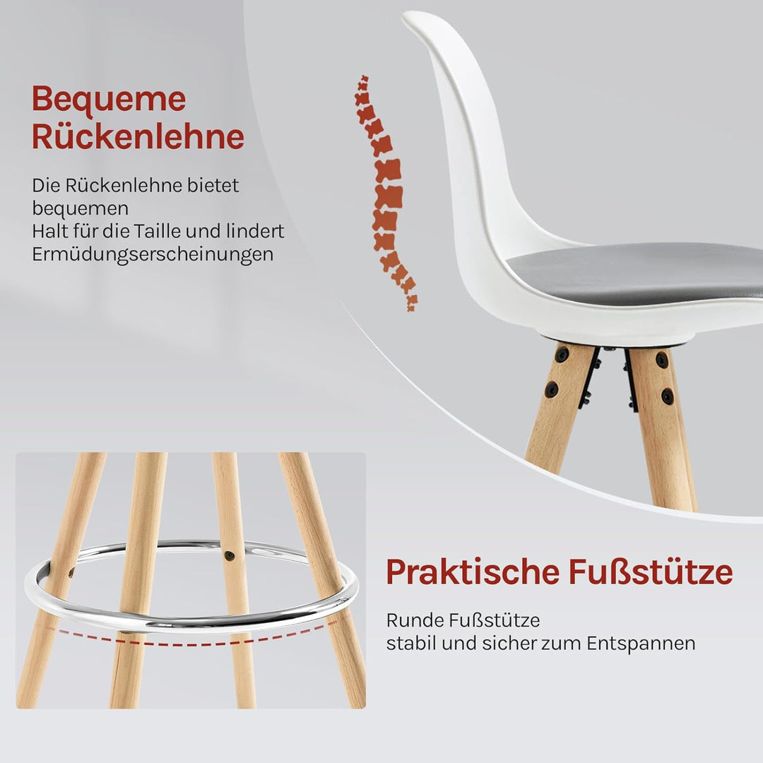 WOLTU® BH45grw-2 2 x Barhocker 2er Set Barstuhl aus Kunstleder Holzgestell mit Lehne + Fussstütze De