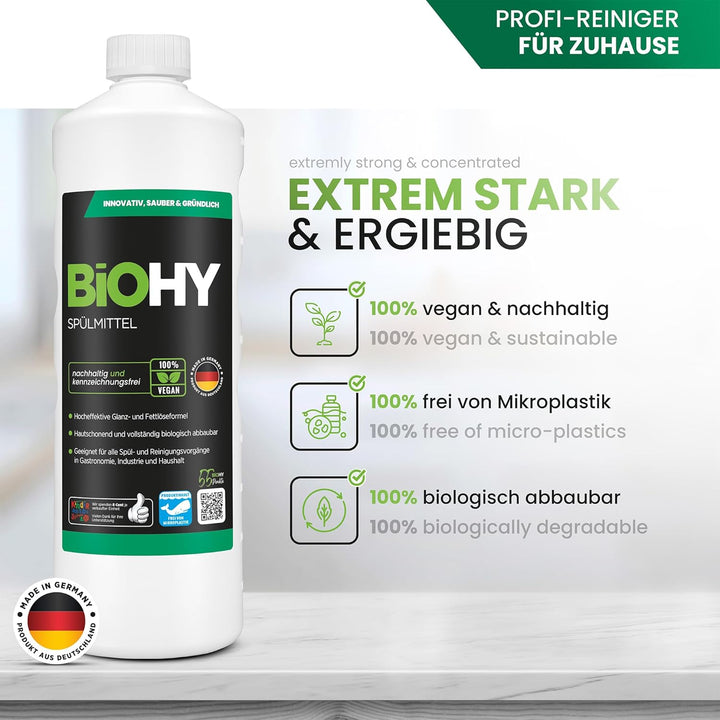 BiOHY Spülmittel (12 x 1 Liter) | Bio Geschirrspülmittel ohne schädliche Chemikalien | Flüssiger Fet
