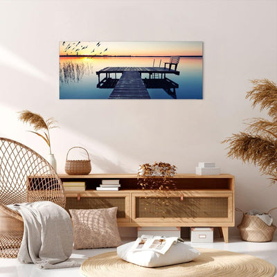 Wandbilder Dekoration Wohnzimmer See Brücke Panorama Bilder auf Leinwand 120x50cm Leinwandbild mit R