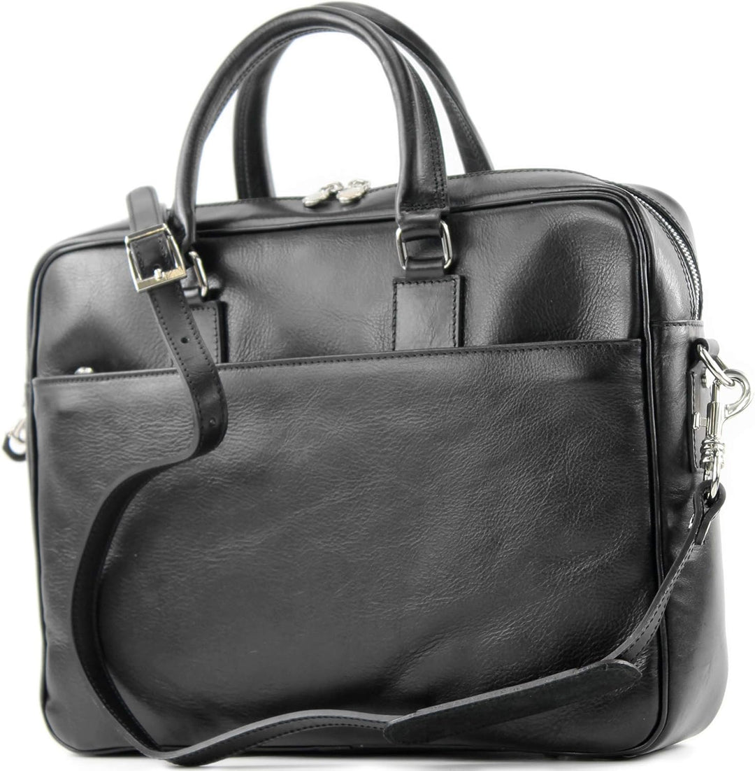 modamoda de A004 Herren Unisex Leder Reisetasche Laptop Aktentasche DIN A4 handmade in Italy Schwarz