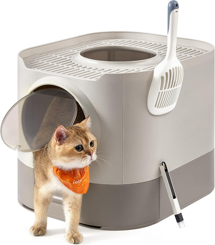 Feandrea Katzenklo, Katzentoilette XXL, mit Deckel, ausziehbares Tablett, Schaufel, Bürste, geräumig