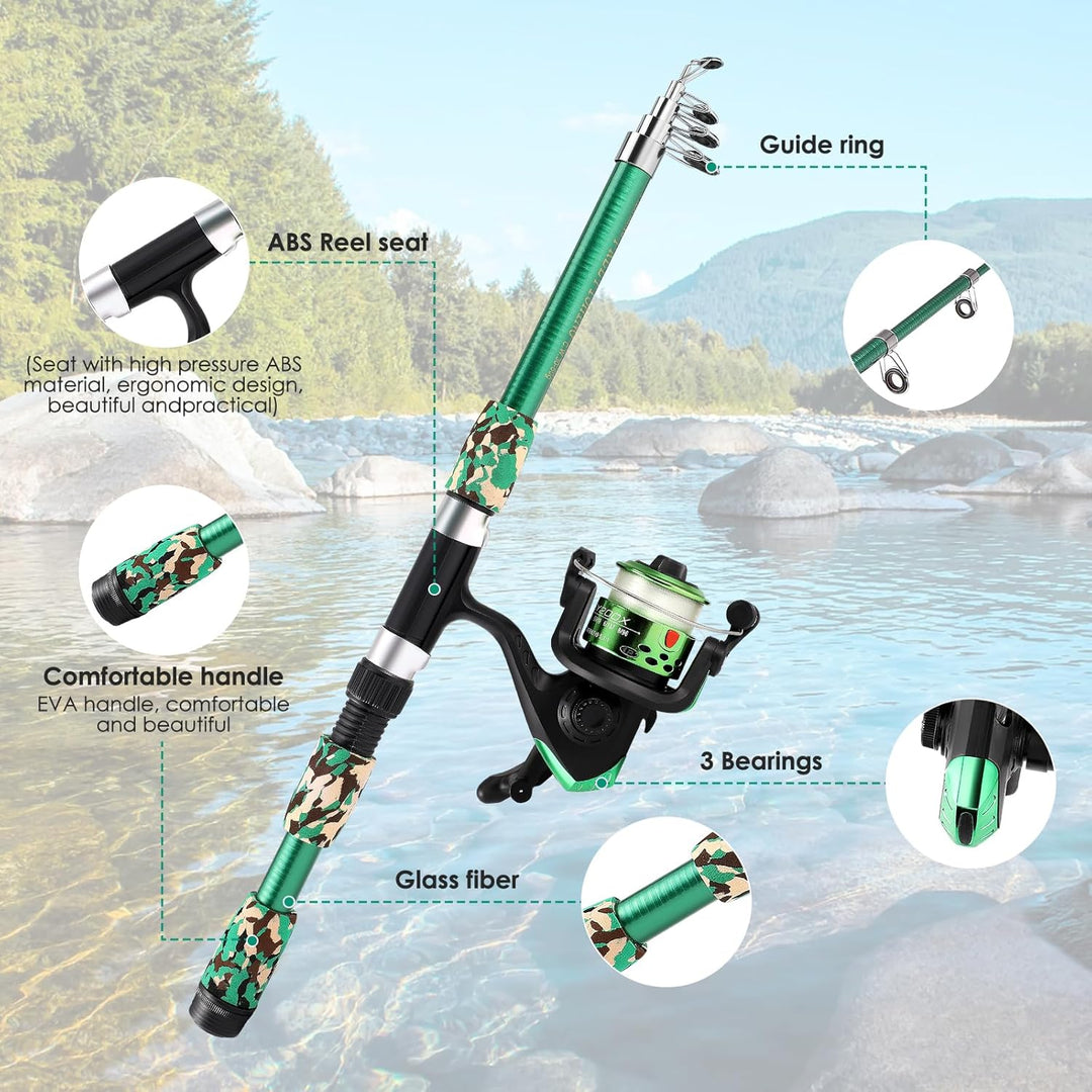 Angelset für Kinder, 3-10 Jahren Angelrute Set Kinder mit Angelrolle und Köder Set, 1.8m Kinderangel