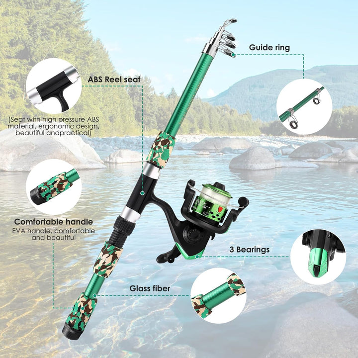 Angelset für Kinder, 3-10 Jahren Angelrute Set Kinder mit Angelrolle und Köder Set, 1.8m Kinderangel