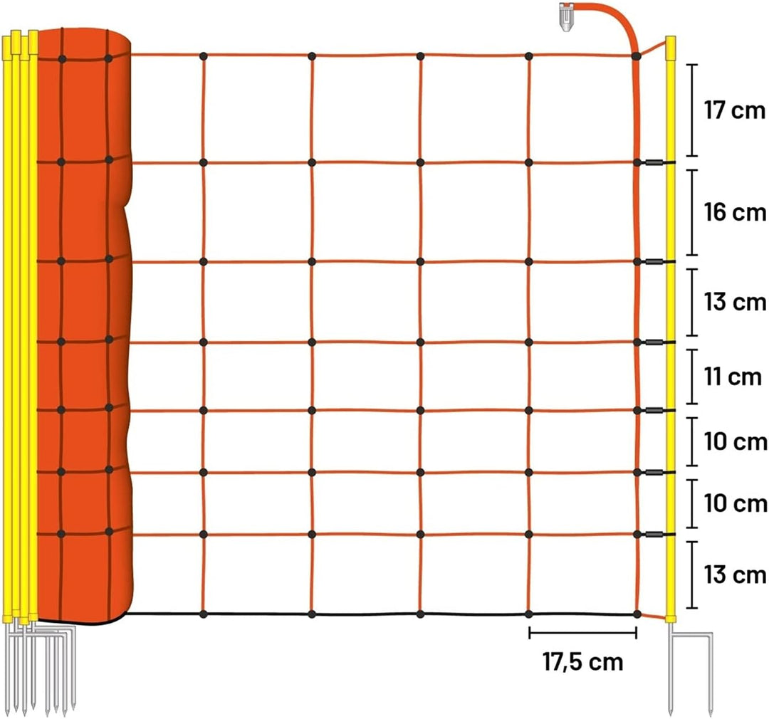 VOSS.farming Schafzaun 50 m 90 cm 14 Pfähle wahlweise 1 oder 2 Spitzen Elektrozaunnetz Schafnetz Wei