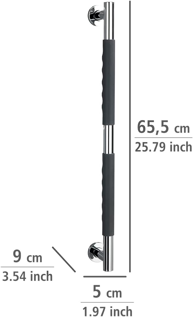 WENKO Edelstahl Wandhaltegriff Secura 65,5 cm - Bad-Sicherheitsgriff für Badewanne oder WC, Silikon,