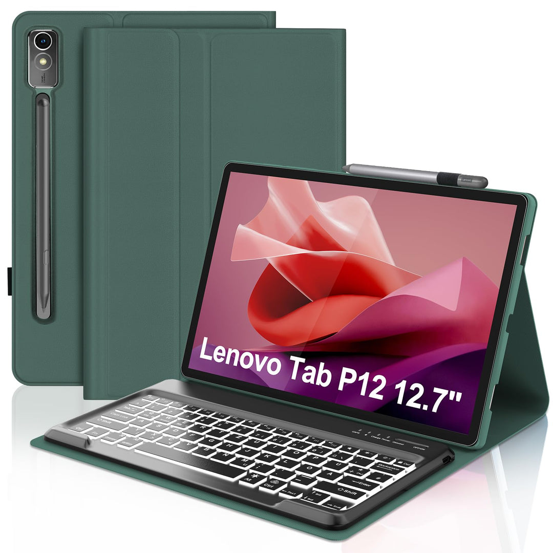 IVEOPPE Tastatur für Tab P12, Hülle mit Tastatur für P12 12.7" 2023, Magnetische 7 Farbige Beleuchtu