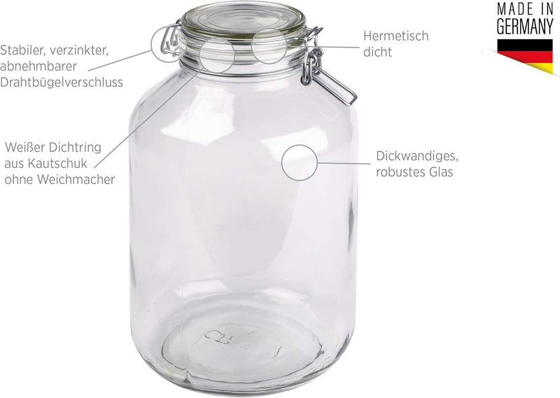 MÄSER 926240 Gothika, Einmachgläser gross, 2er Set à 4,8 l, made in Germany, Vorratsgläser mit Decke