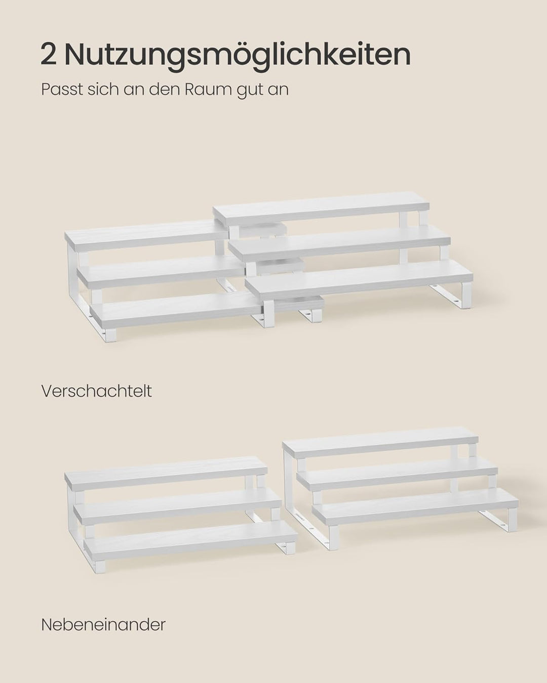 SONGMICS Gewürzregale, Küchenregale stehend, Küchen-Organizer, 2er Set, Holzwerkstoff, je 3 Ablagen,