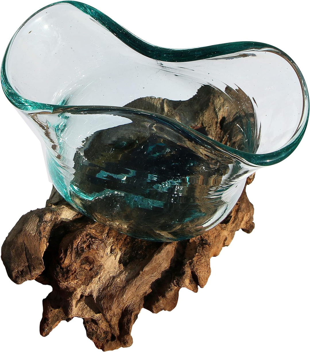 Wogeka - Designer Glasvase Rimini auf Wurzelholz - Blumenvase oder Deko-Glas als Geschenk-Idee zu Ge