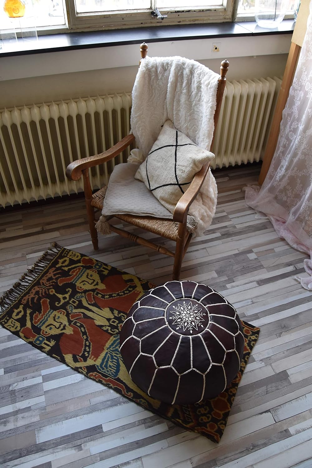 Poufs&Pillows Premium Echt Leder Pouf - Handgefertigt - gefüllt geliefert - Ottoman Sitzsack Fusshoc