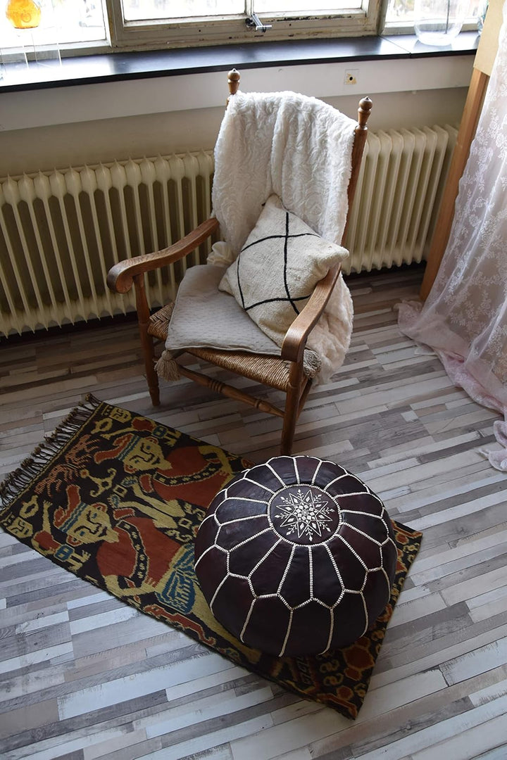 Poufs&Pillows Premium Echt Leder Pouf - Handgefertigt - gefüllt geliefert - Ottoman Sitzsack Fusshoc