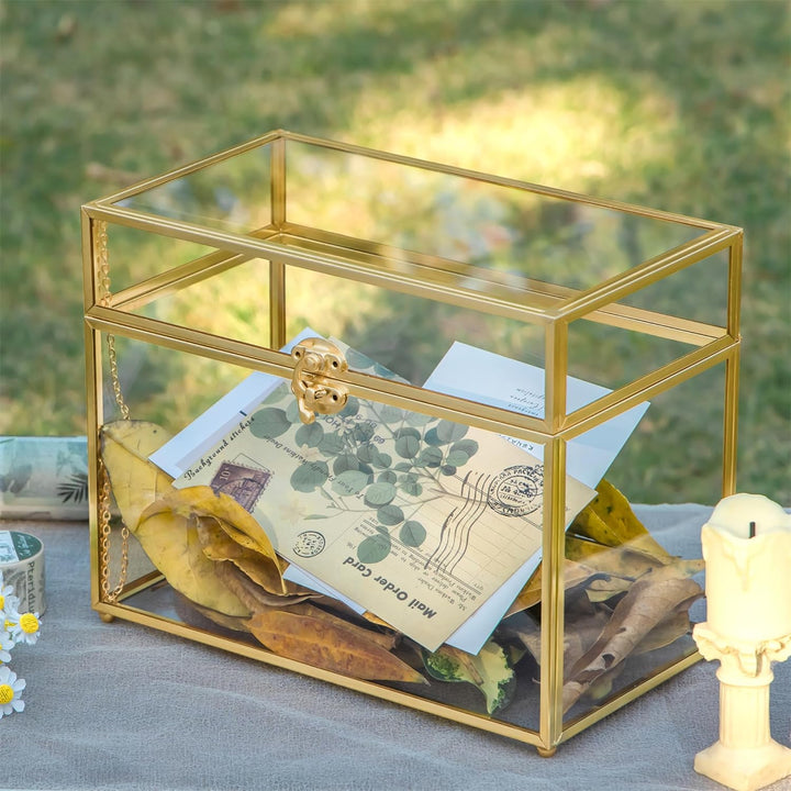 NCYP Glaskarten-Box, grosses geometrisches Terrarium, goldfarben, handgefertigt, Messing, Vintage, r