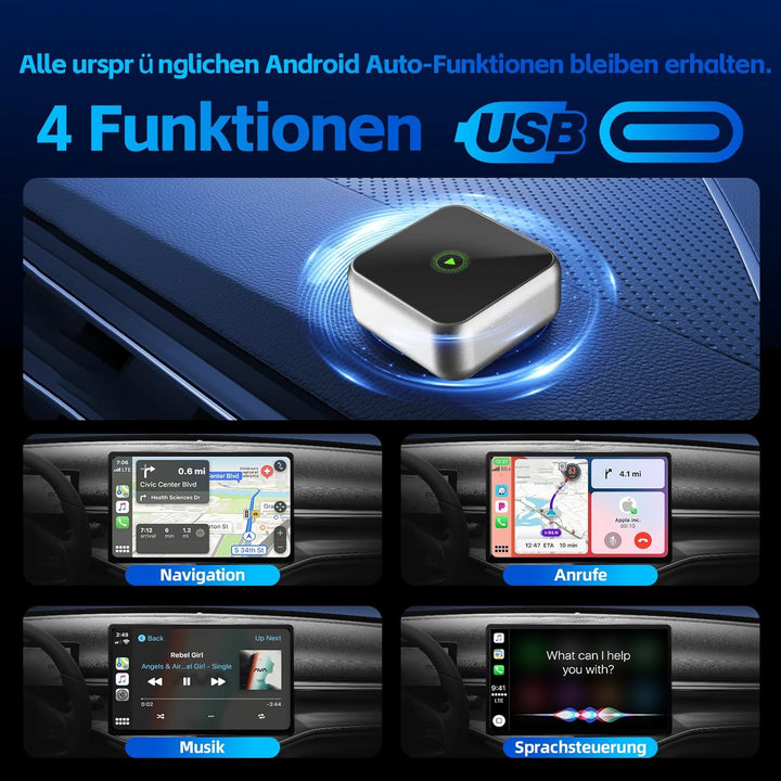 Drahtloser CarPlay-Adapter für Apple iPhone & Android (2025-2026 Upgrade) – Kompakte Grösse, Plug &