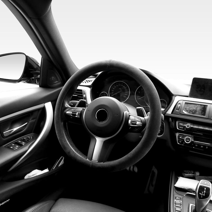 S-TETIC® Premium Lenkradbezug aus Alcantara | Racing Black Edition | Universalgrösse 36-38 cm | Lenk
