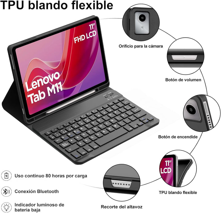 WINCHKING Tastatur Hülle für Lenovo Tab M11 11 Zoll 2024, Tastatur für Lenovo Tab M11 Tablet, 7 Farb