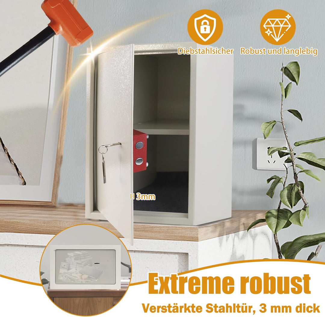 XMTECH Tresor Safe Möbeltresor mit Doppelbartschloss 2 Schlüssel, Safe Geldschrank Boden-Wandtresor