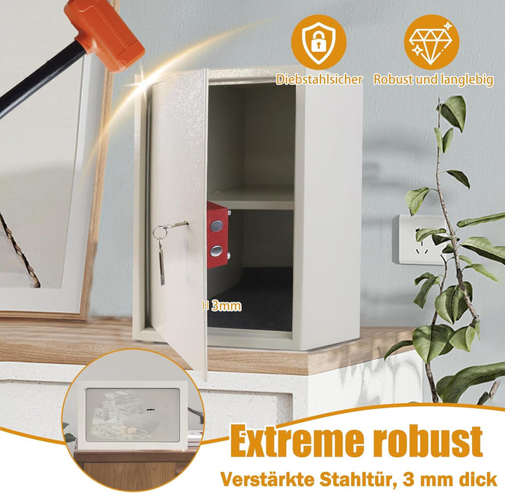 XMTECH Tresor Safe Möbeltresor mit Doppelbartschloss 2 Schlüssel, Safe Geldschrank Boden-Wandtresor