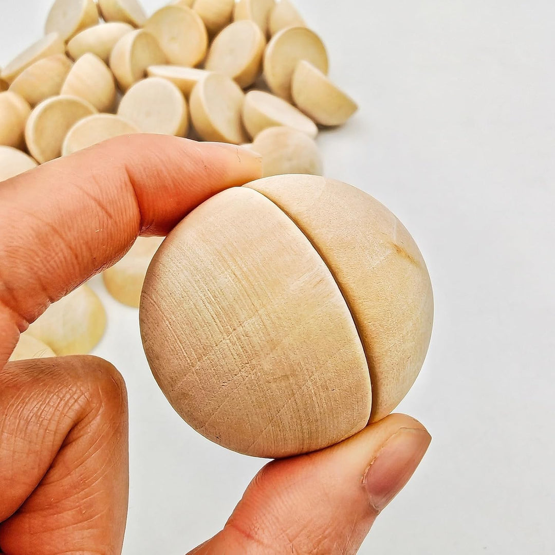 50 Stück halbe Holzperlen 40mm Naturbelassene unbehandelte Holzhalbkugeln Runde gespaltene Holzkugel