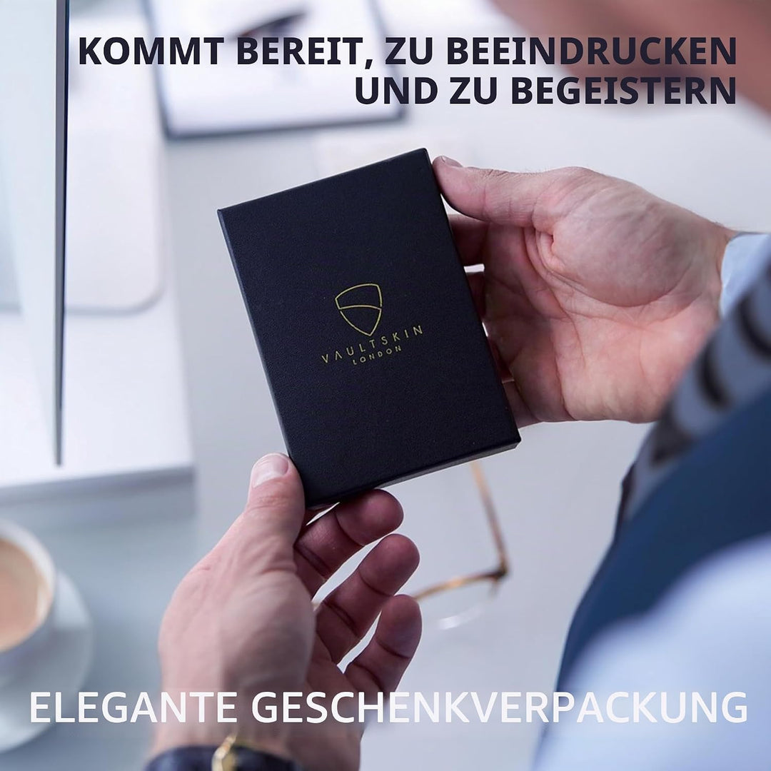 Vaultskin City Herren Ledergeldbörse mit RFID Blocker für Karten. Flaches Kartenetui für bis zu 9 EC
