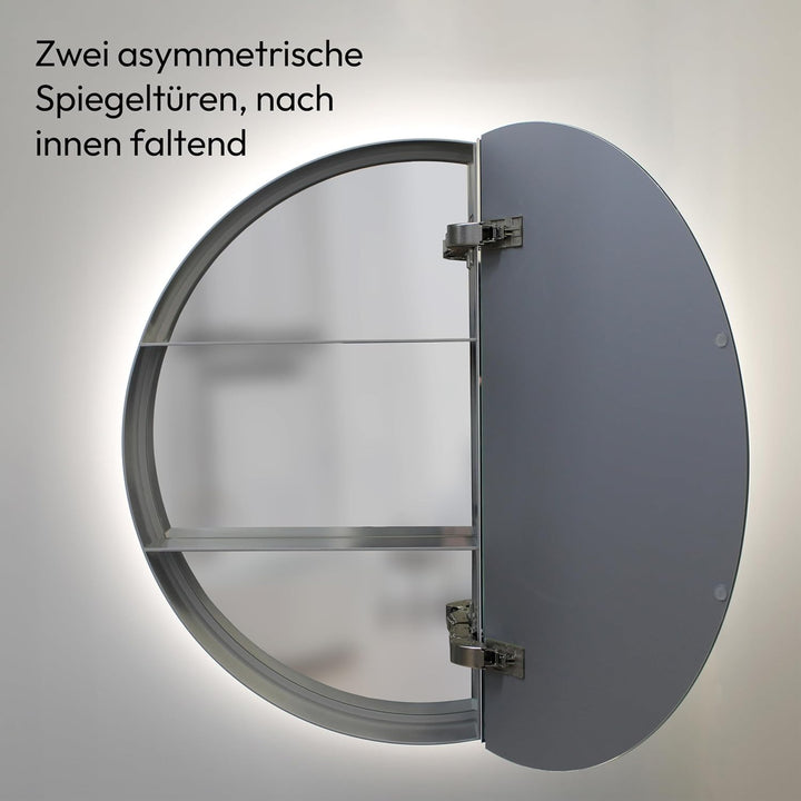 Talos Spiegelschrank Bad mit Beleuchtung rund Ø 60 cm - Badezimmer Spiegelschrank mit hochwertigem A