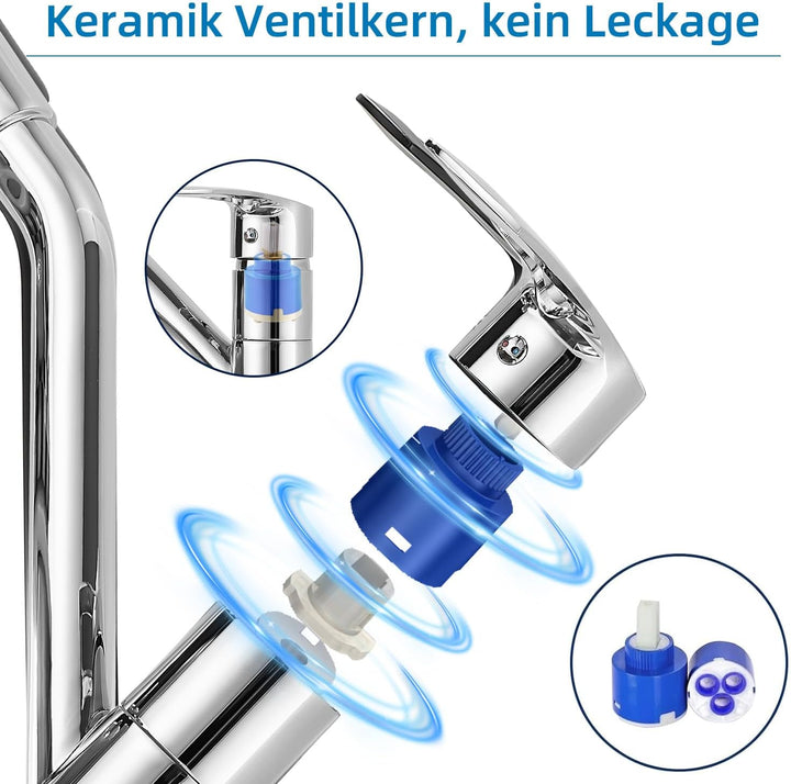 Wasserhahn Küche, Küchenarmatur mit Einhebelmischer, Keramikkartusche mit 360° Drehbarer Spültischar