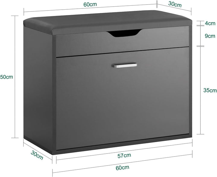 SoBuy FSR95-HG Schuhbank mit Sitzkissen Sitzbank Schuhregal Schuhkipper mit 1 Klappe Sitzkommode Gra