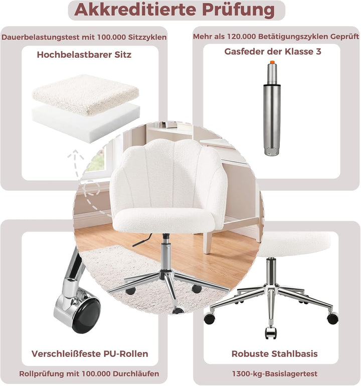 Schminktisch Stuhl mit Rollen, Drehstuhl für Mädchen, Muschelstuhl für Schlafzimmer und Home Office，