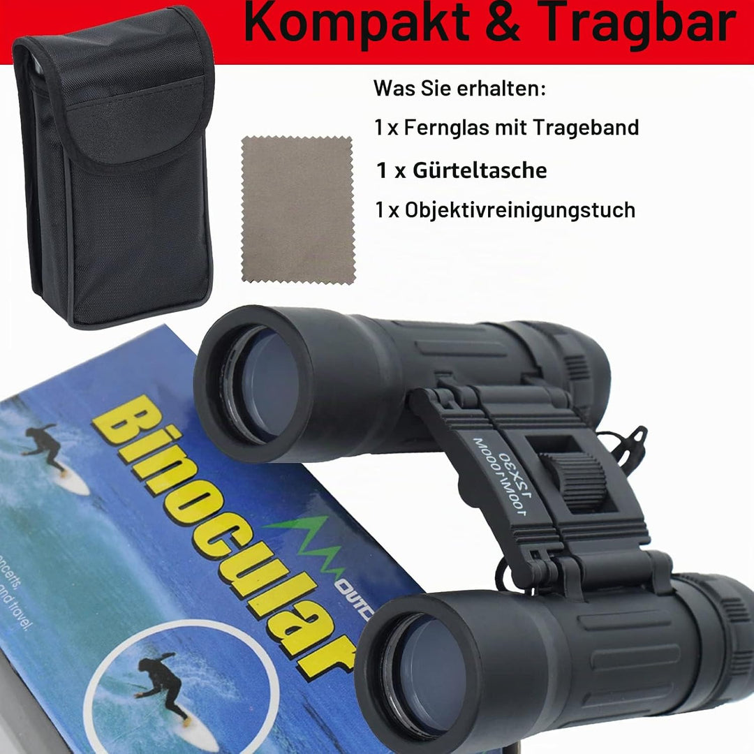 FLYAMAPIRIT Mini Fernglas Teleskop Faltbares 12X30 HD Fernglas mit Tragegurt und Tragetasche für Vog