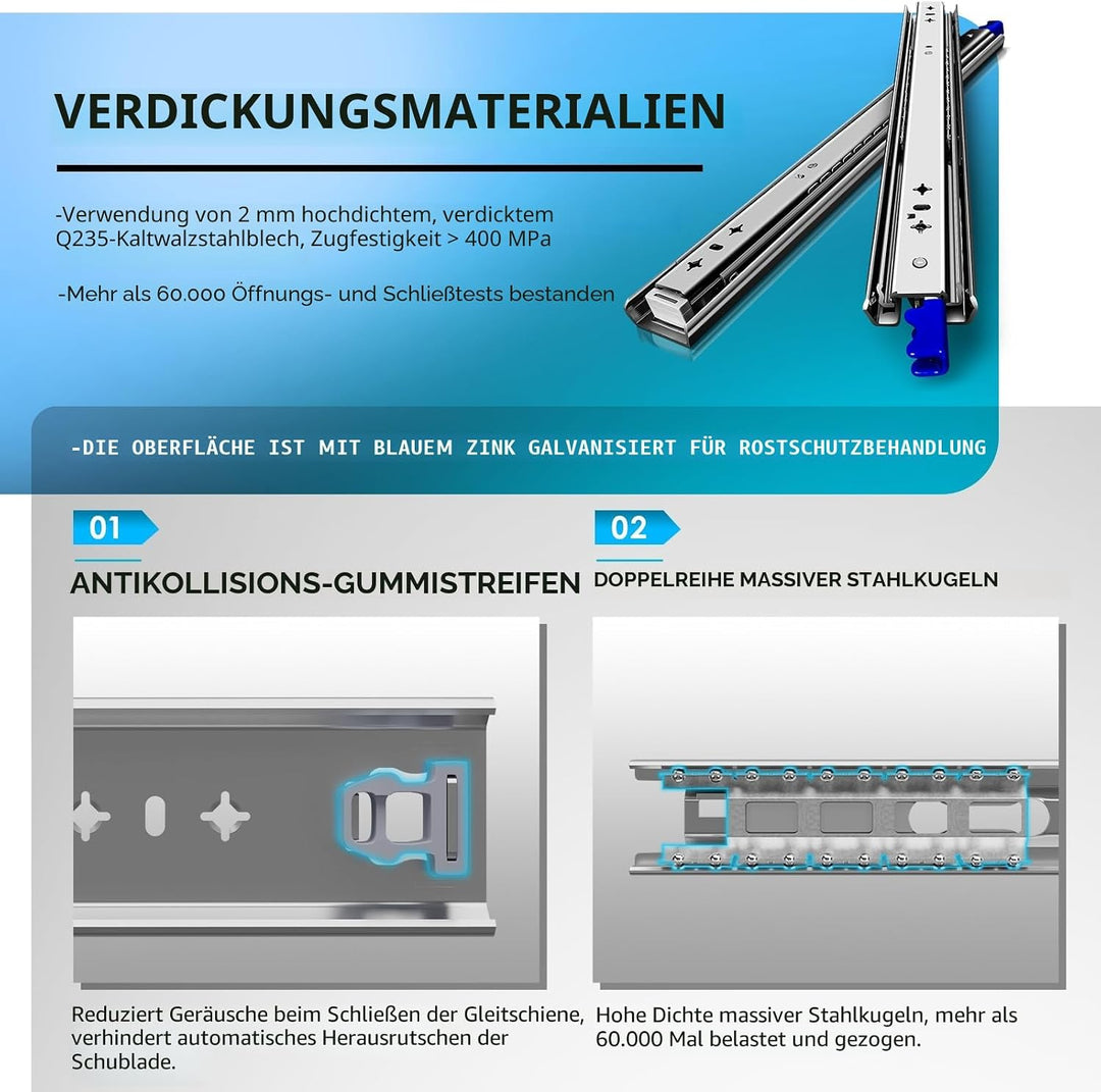 AOLISHENG schubladenschiene vollauszug 550 mm,Schwere schubladenführungen mit Schloss 100 kg Ladekap