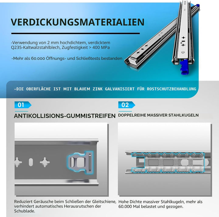 AOLISHENG schubladenschiene vollauszug 850 mm,Schwere schubladenführungen mit Schloss 80 kg Ladekapa