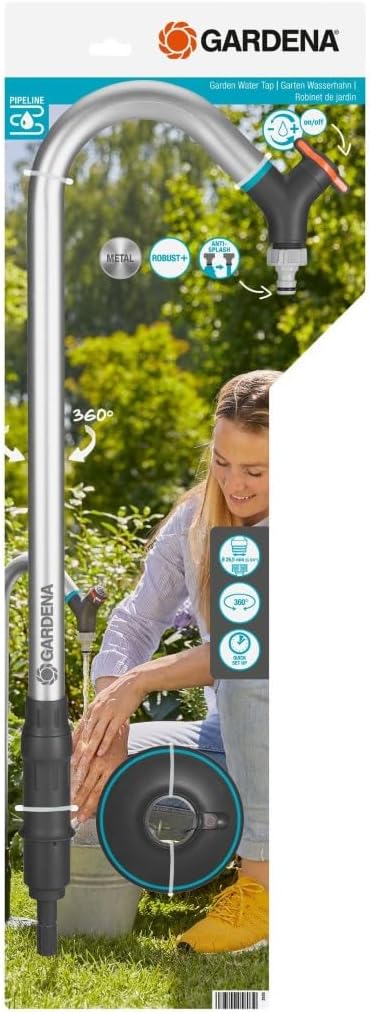 Gardena Sprinklersystem Pipeline Garten-Wasserhahn: Schwenkbarer Hahn, Anti-Splash Hahnverbinder, Re