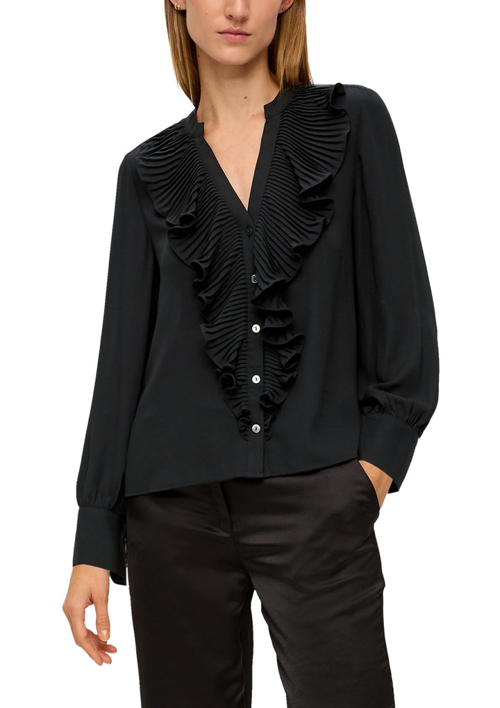 s.Oliver BLACK LABEL Damen Bluse mit Rüschen 34 Schwarz, 34 Schwarz