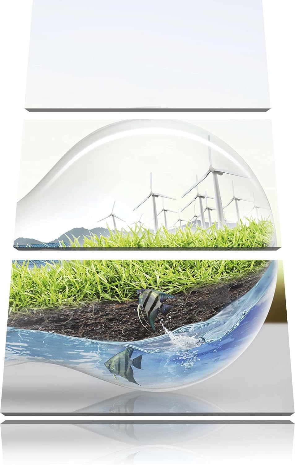 Pixxprint Glühbirne mit Pandabären und Ozean mit Leuchtturm 3-Teiler Leinwandbild 120x80 Bild auf Le