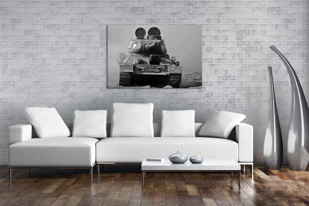 deyoli Panzer im Einsatz Effekt: Schwarz&Weiss Format: 80x60 als Leinwandbild, Motiv fertig gerahmt