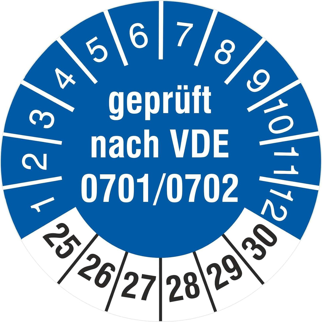 1000 Prüfetiketten 30 mm Geprüft nach VDE 0701/0702 2025 bis 2030 Prüfplaketten 1000 30mm Durchmesse
