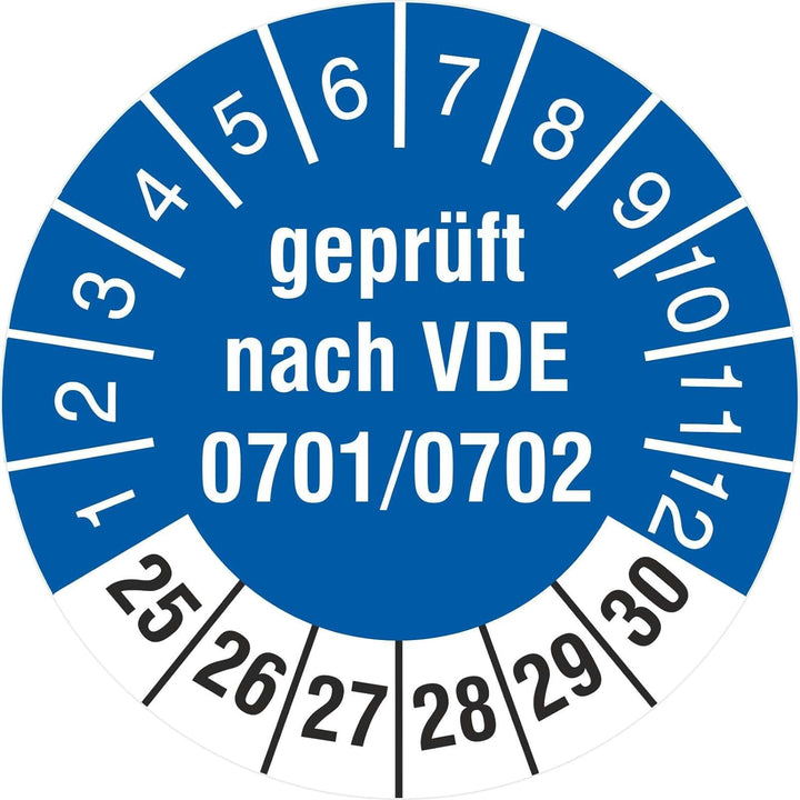 1000 Prüfetiketten 30 mm Geprüft nach VDE 0701/0702 2025 bis 2030 Prüfplaketten 1000 30mm Durchmesse