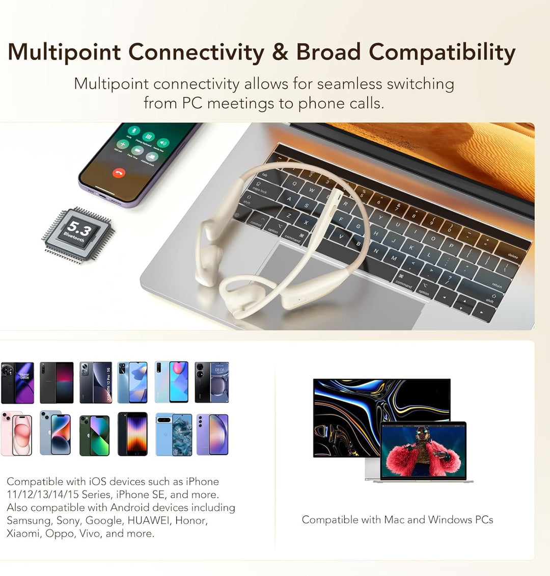 Nuroum OW20B Open Ear Bluetooth Kopfhörer mit Noise-Cancelling Mikrofon, Stummschaltung, Bluetooth 5