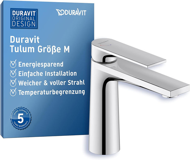 Duravit TU1021002010 Tulum Waschtischarmatur, Wasserhahn Bad, Waschbecken Armatur mit energiesparend