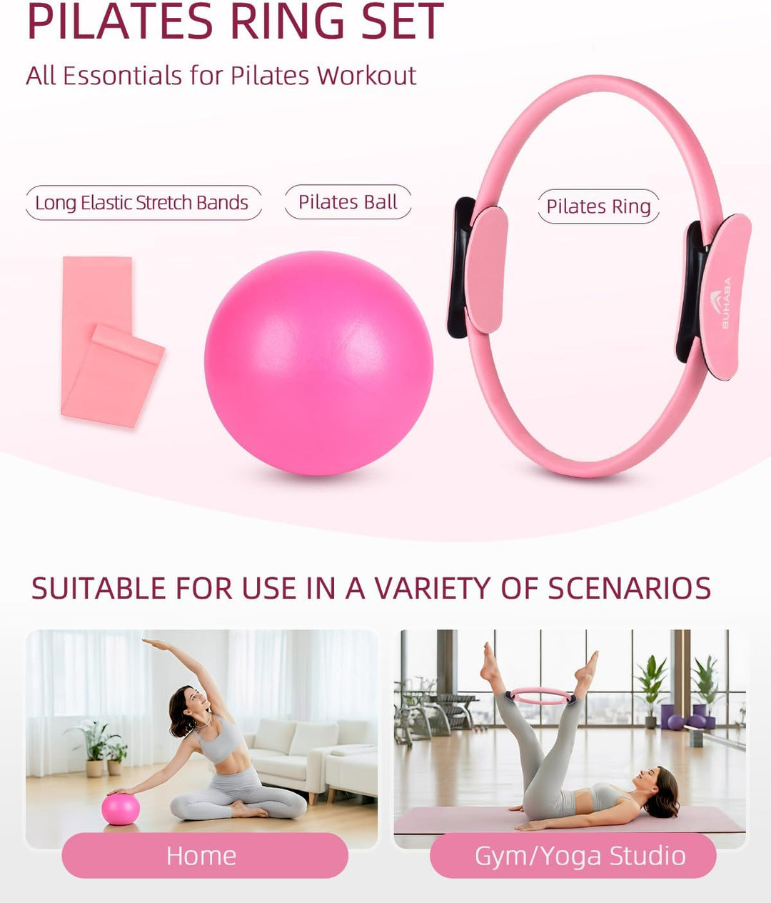Abahub Pilates Ring Set, 35CM Magic Circle, 25CM Mini Ball, Stretchbänder,Home Pilates Ausrüstung, f