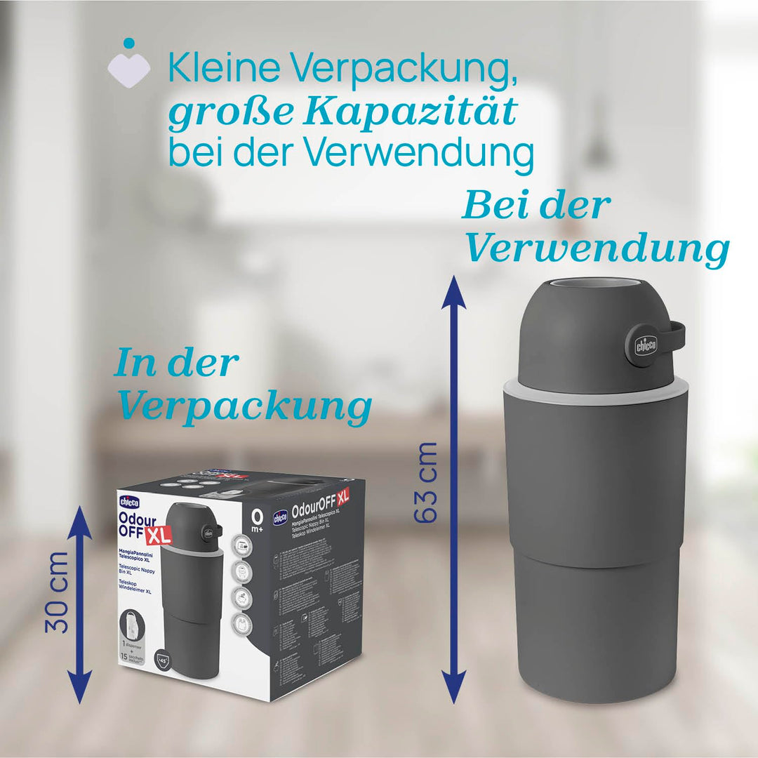 Chicco Windeleimer XL Geruchskontrolle, kompakte und platzsparende Windelentsorgung, fasst bis zu 45