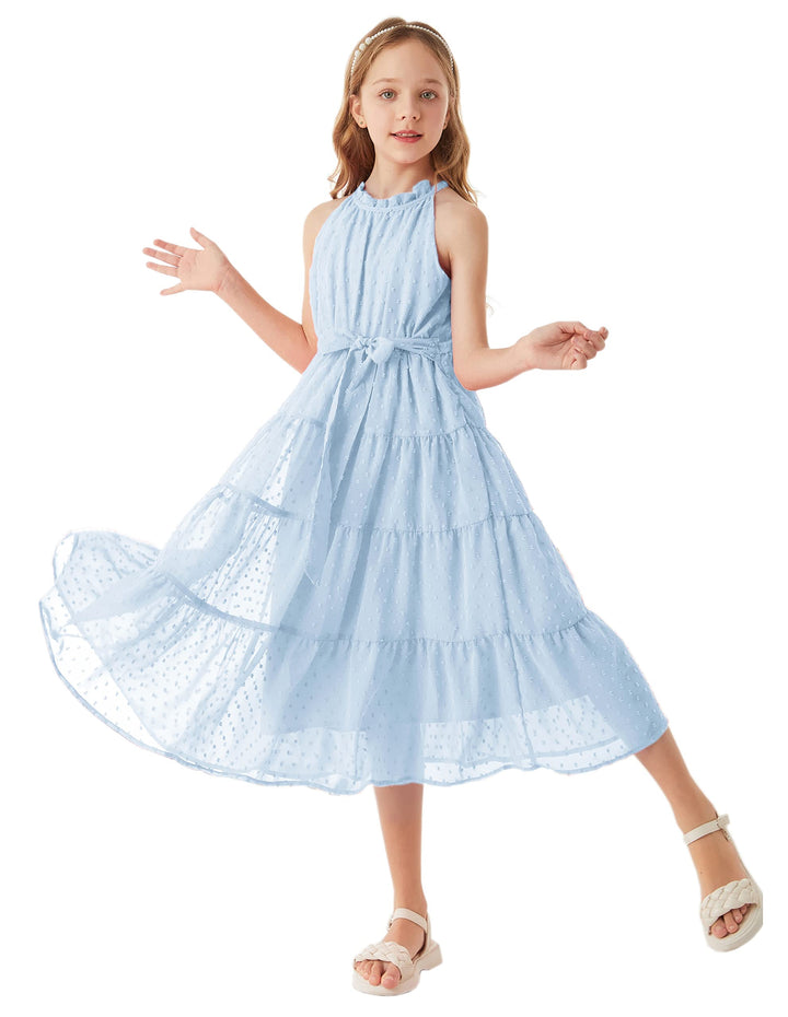 GRACE KARIN Mädchen Prinzessin Kleider Neckholder Swiss Dot Kleid A-Linie Maxikleid Casual Party Fes