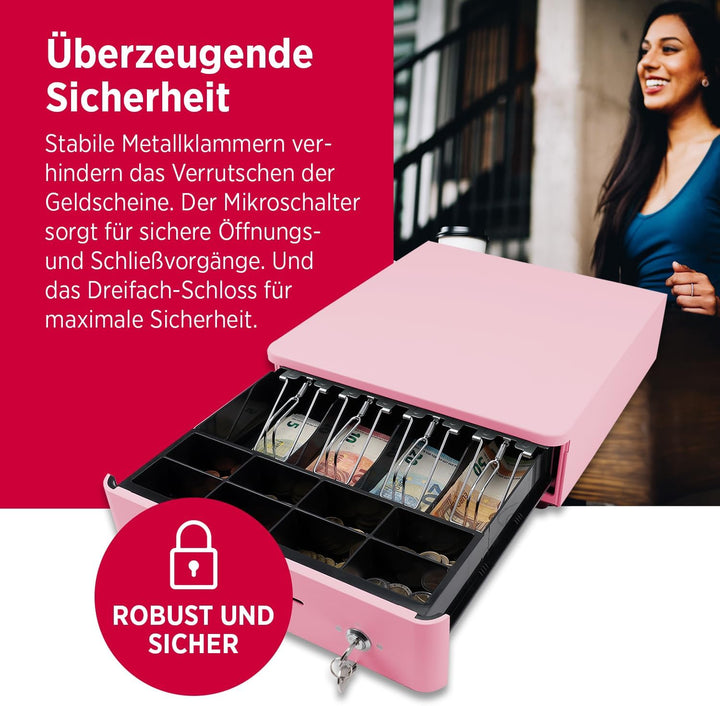 OLYMPIA S 330 Bonbon pink | Kassenlade mit 8 Münz- & 4 Scheinfächern | Robuste Kassenschublade Unter