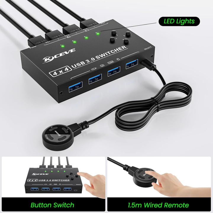 USB 3.0 Switch 4 PC, YOUTINGHDAV 4 in 4 out USB Switch 3.0, USB Switch Box für Tastatur, Maus, Druck