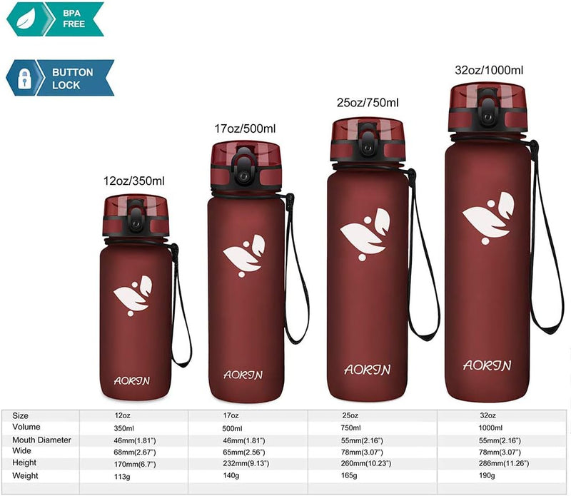 AORIN Trinkflasche - 350ml/500ml/750ml/1L，Wasserflasche BPA-Frei & Tritan Auslaufsicher Sportflasche
